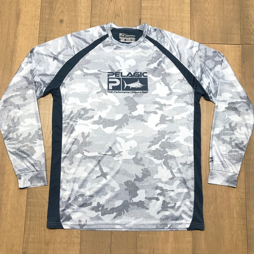 Pelagic Shirt Mens Size L Blue Fishing VaporTek High Performance Off Shore Camo